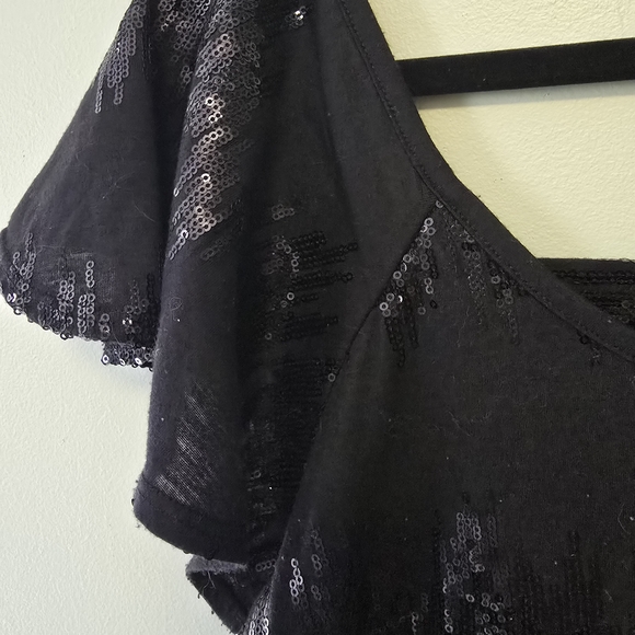 BCX Black Sequin Flutter Sleeve Blouse - Picture 4 of 7